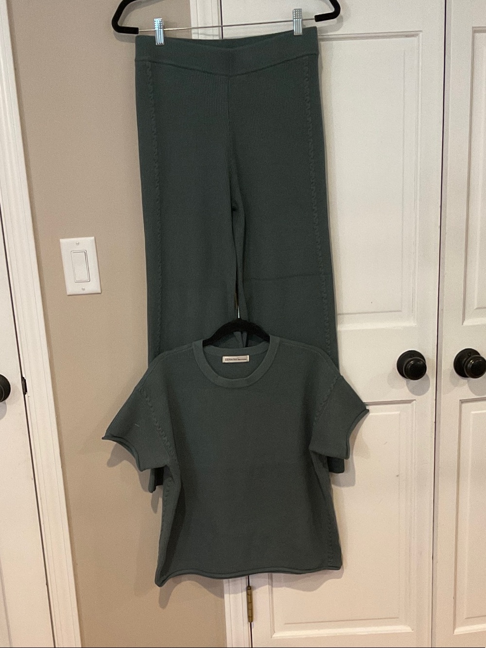 Zenana Outfitters Dark Olive Knit Top & Wide-Leg Joggers Set